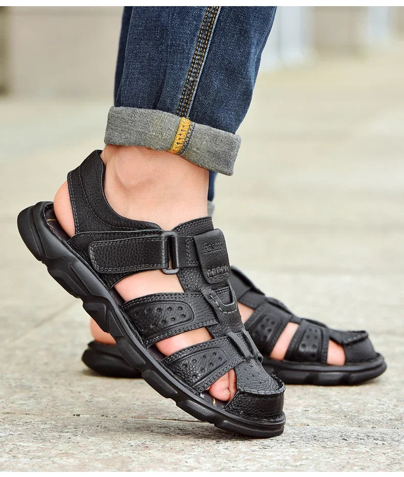 Genuine Leather Casual Shoes For Men High Quality Classic Men Sandals Summer Outdoor Walking Men Sneakers Breathable Men Sandals