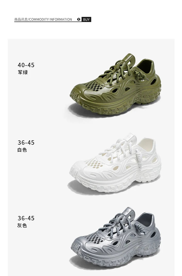 Sandals for Men Outdoor Non-slip Tire Sole Hole Shoes Hollow Breathable Men's Sandals Beach Lightweight Platform Sneakers Men