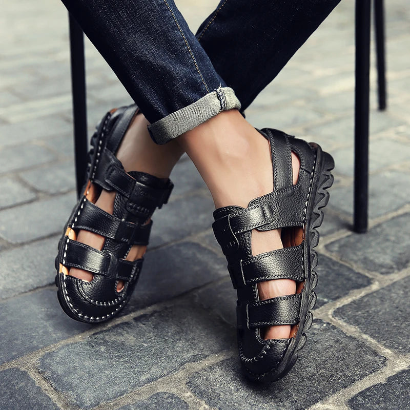 New Summer Genuine Leather Roman Men's Sandals Business Casual Shoes Outdoor Beach Wading Slippers Men's Shoes Big Size 48