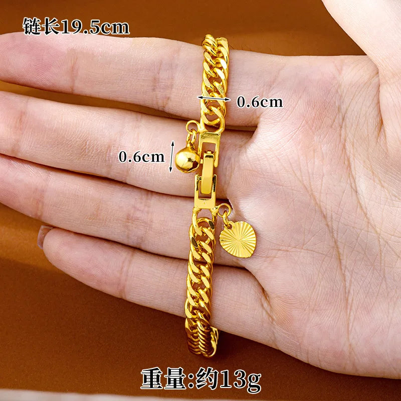 Goldpure Luxury 24K 9999 Pure Gold real gold Women's Bell Clasp Boss Bracelet Chain Bracelet