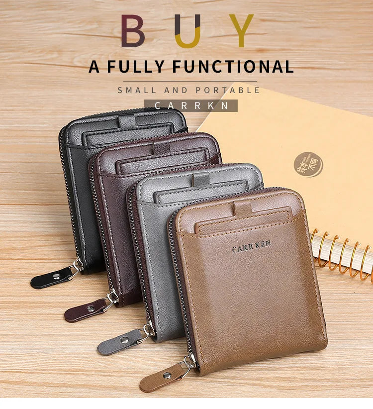 Men's Wallet Made of Leather Wax Oil Skin Purse for Men Coin Purse Short Male Card Holder Wallets Zipper Around Money Bag