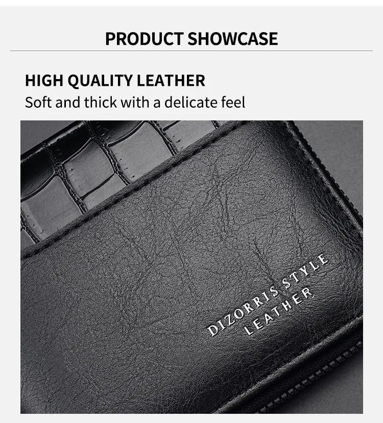 Leather Men’s Wallet Luxury Mens Purse Male Zipper Card Holders with Coin Pocket Rfid Wallets Gifts for Men Money Bag