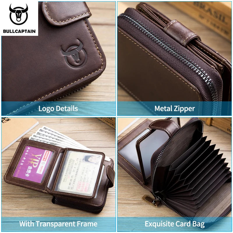 BULLCAPTAIN Business Men's Wallet Genuine Leather Wallet Multi-Function Business Card Holder Small Card Box Leather Purse Man