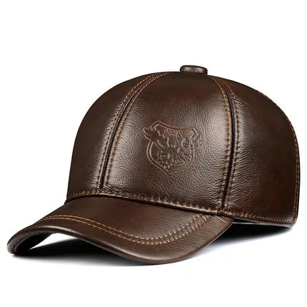 Warm Hat Man 2024 Winter Genuine Leather Baseball Caps Male Casual Cowhide Belt Ear Protect Sport Hockey Hunt Flight Casquette