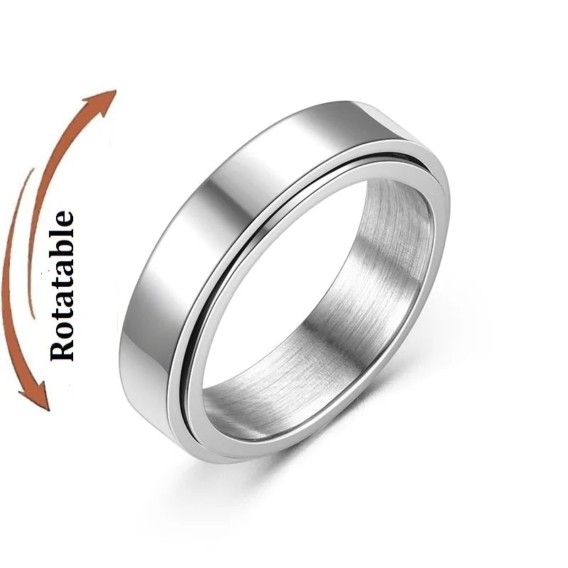 Metal Spinner Fidget Black Rock Band Rings For Men Anti Rotating Anxiety Control Relaxing Joint Ring Accessories Bague Homme