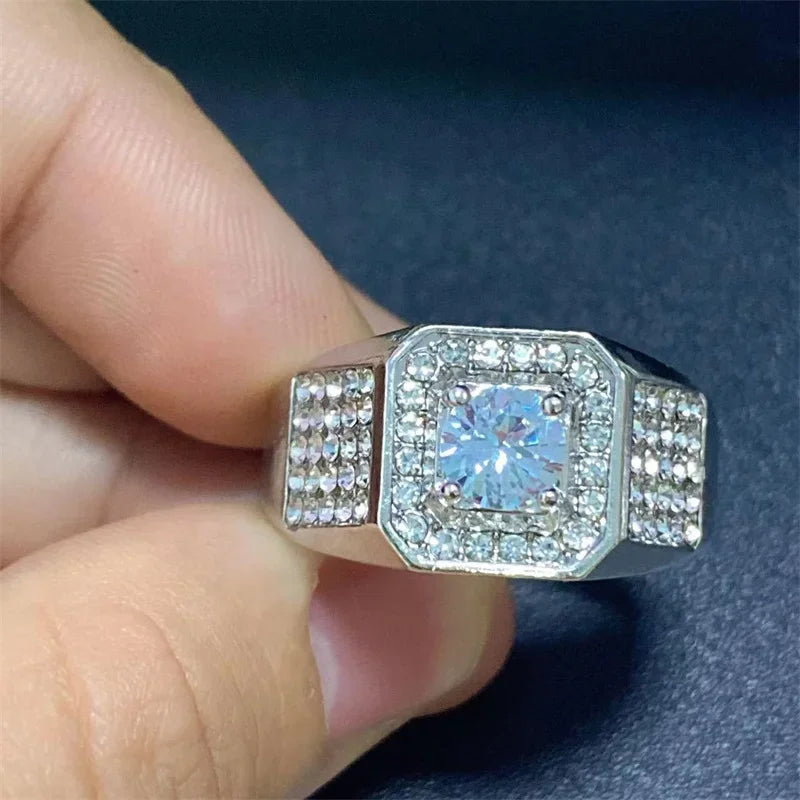 Milangirl Big Hip Hop Rhinestone Men Out Bling Square Ring   Pave Setting CZ Wedding Engagement Rings Top Quality