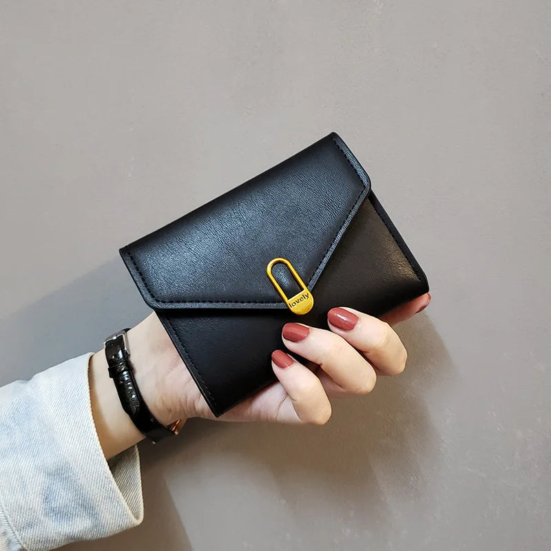 New Leather Women's Wallet Fashionable Three Fold Simple Black High-quality Soft Leather Wallet Leather Small Coin Pocket