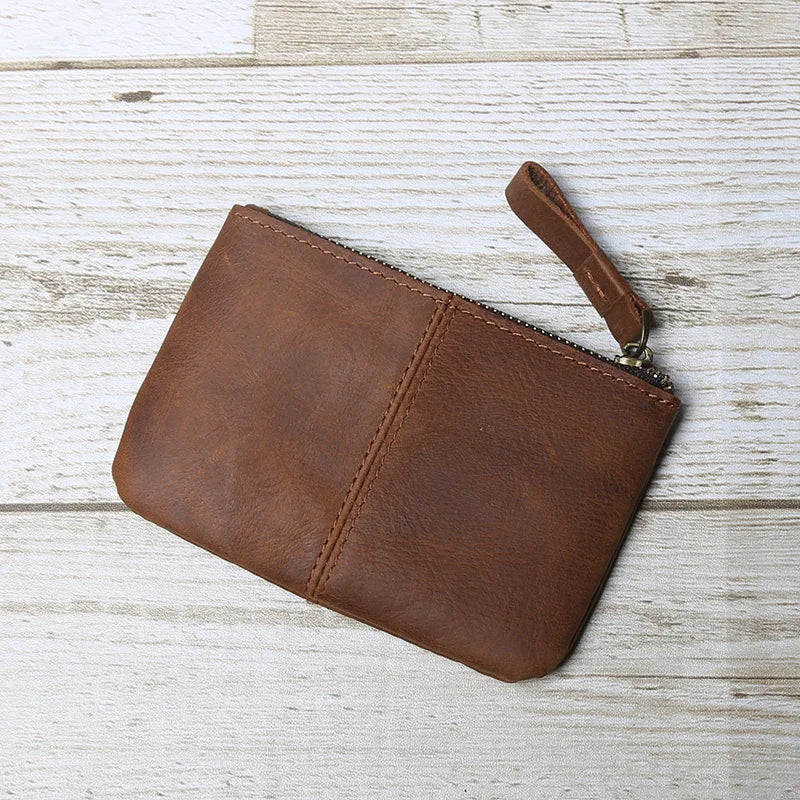 Hand-Made Leather Mini Wallet Man Retro First-Layer Cow Pickup Bag Change Purse Crazy Horse Leather Simple Driver's License Bag