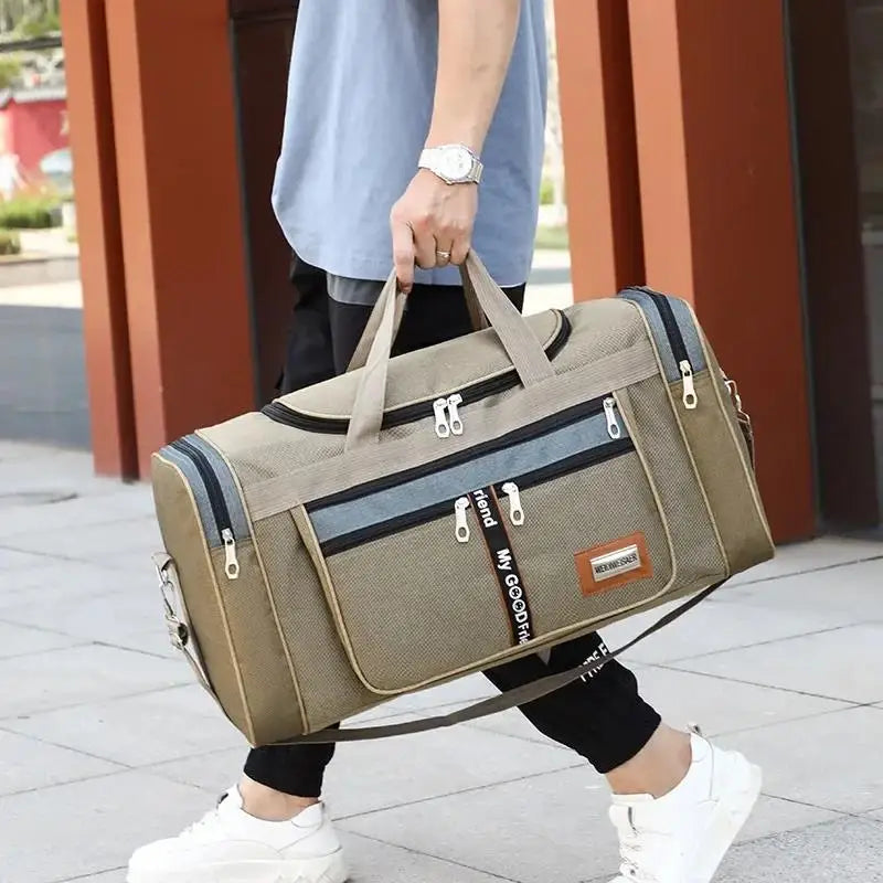 Practical Waxed Canvas Leather Men Travel Bag Hand Luggage Carry On Large Tote Vintage Duffle Weekend Big Overnight