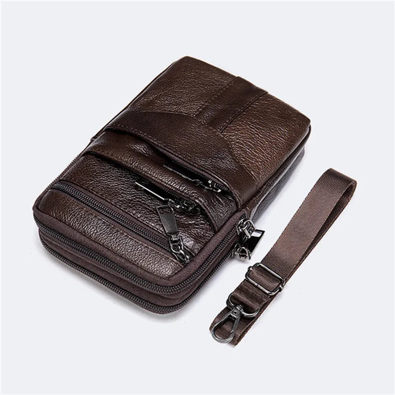 Men Genuine Leather Shoulder Male fanny pack High Quality Messenger Bags  Men's Fashion Business Belt Bag Small Briefcase Waist