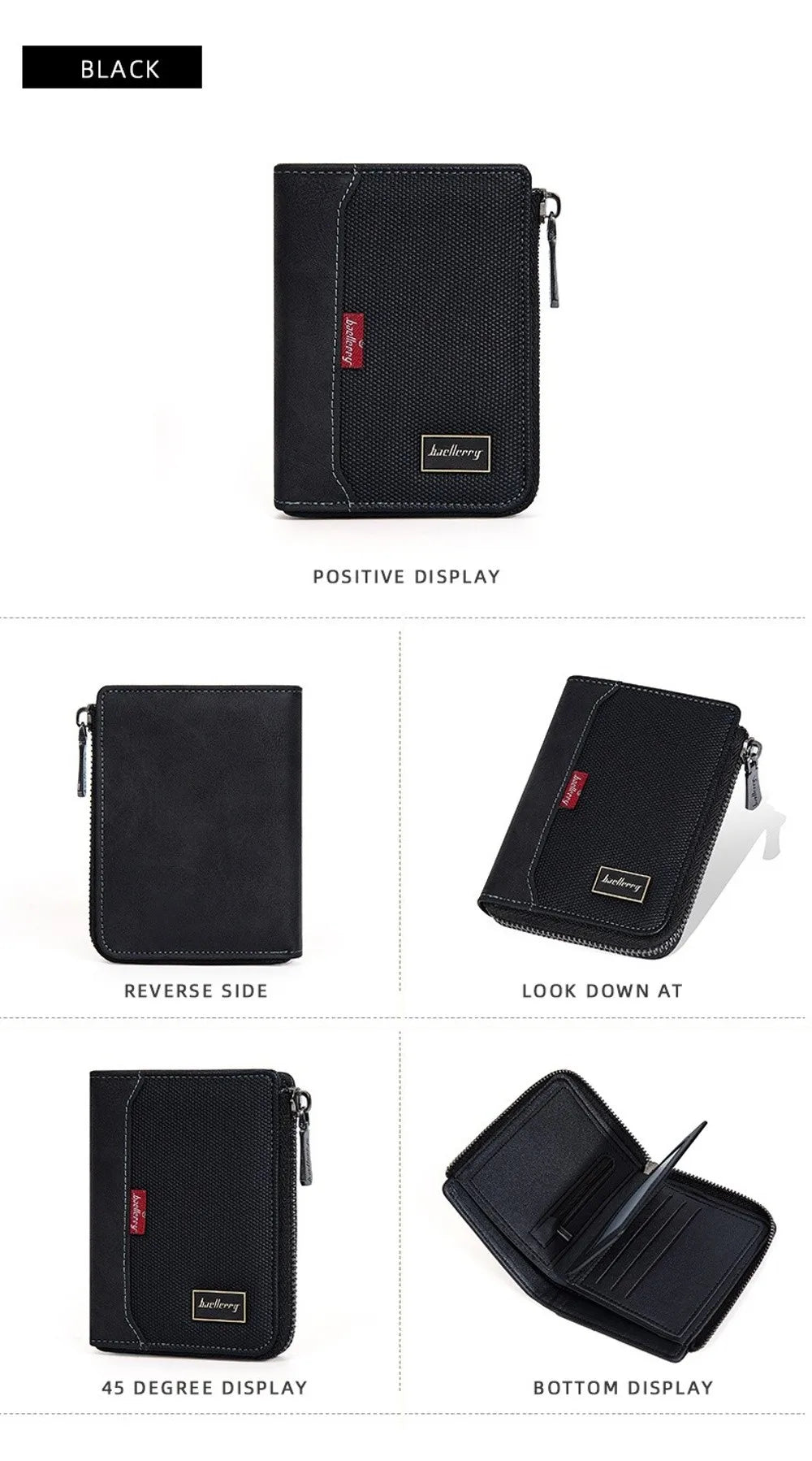 Fashion PU Leather Men's Wallet Multi-functional Zipper Closure Business Wallet Large Capacity Square Short Card Bag Male