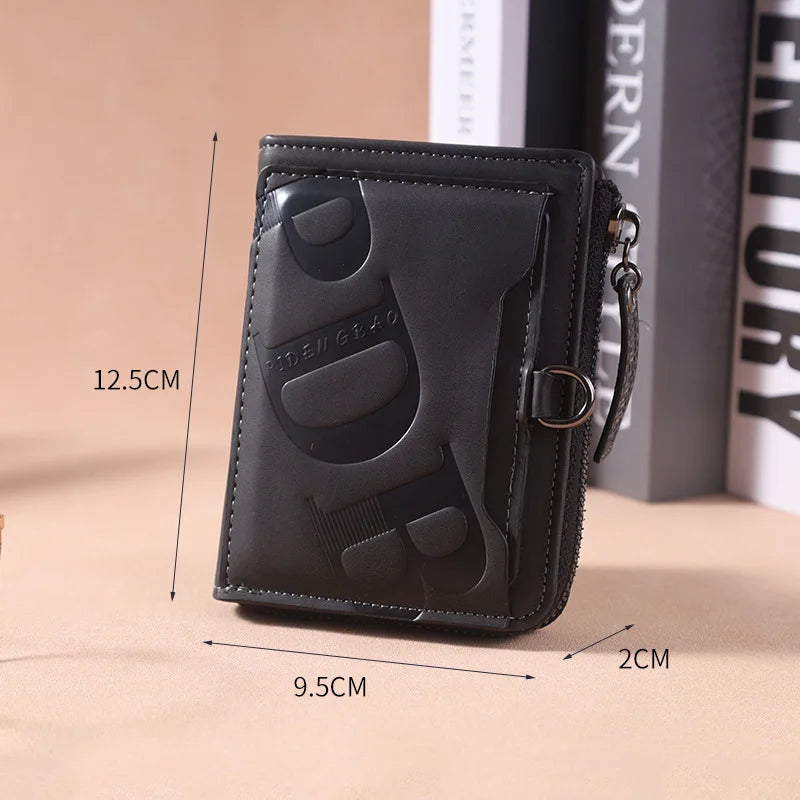 Trendy Wallet Men's PU Leather Male Short Zipper Simple Card Holder Soft Leather Money Clip Retro Coin Purse Gifts for Students
