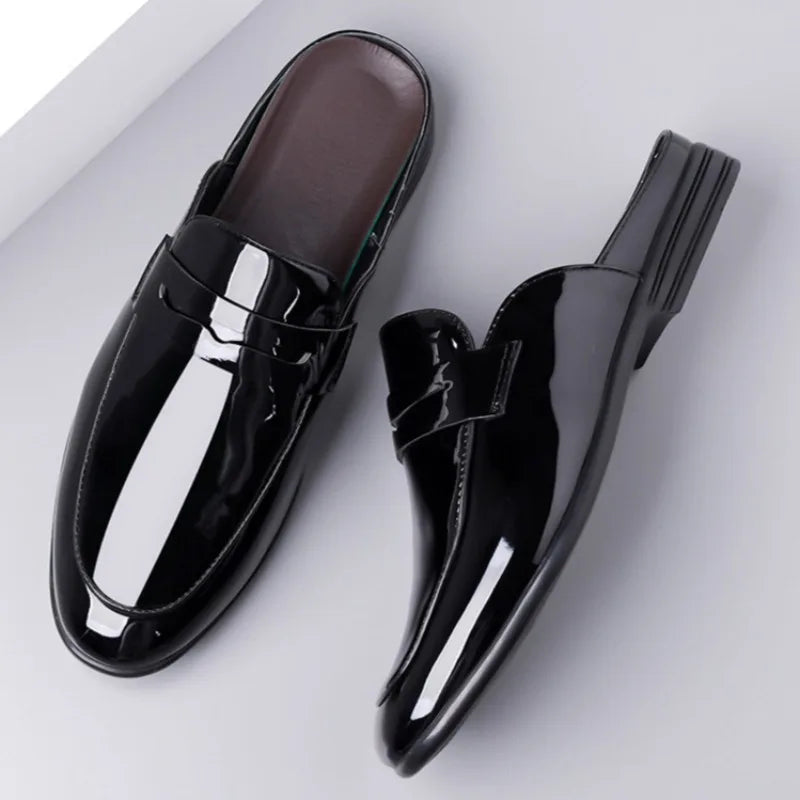 Brand Men's Shoes Luxury Leather Slippers Fashion Baotou Half Slippers for Men Business Dress Slippers Casual Loafers Man Shoes