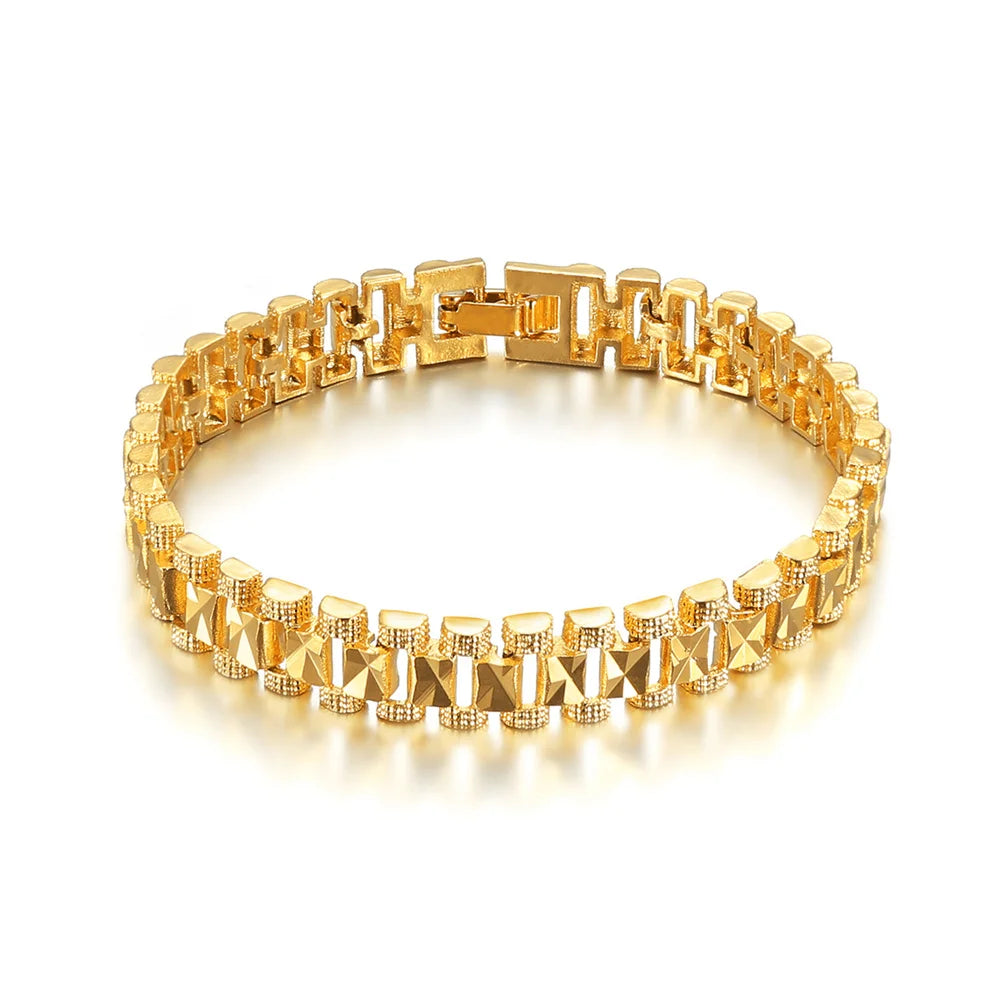 Classic Bracelet Wholesale 8/12MM Trendy Male Gold Color Chunky Hand Chain Link Bracelet for Men Women Jewelry Pulseira P166
