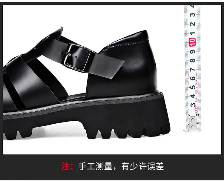 Fashion New Designer Platform Sandals for Men 2025 Summer Buckle Leather Dress Sandal Shoes Man Big Size Black  Sandalias Hombre