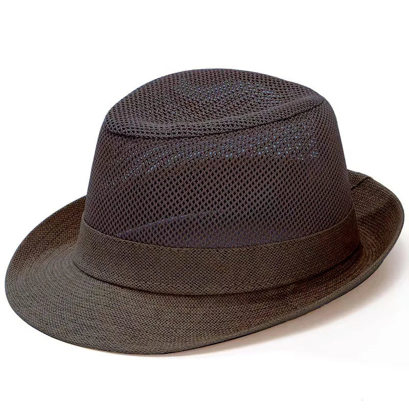 Wholesale Middle Aged and Elderly Male Summer Breathable Mesh Sun Caps Women Beach Trilby Straw Hat Big Head Men Party Fedora