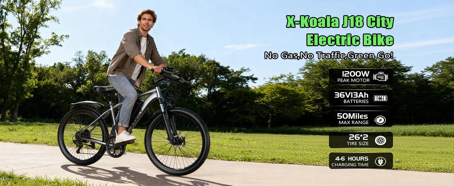 7-Speed E-Bike for Adults, 26" Electric Bicycle 1200W Peak Motor, 55 Miles 25MPH Commuting & Off-Road Electric Mountain Bike,