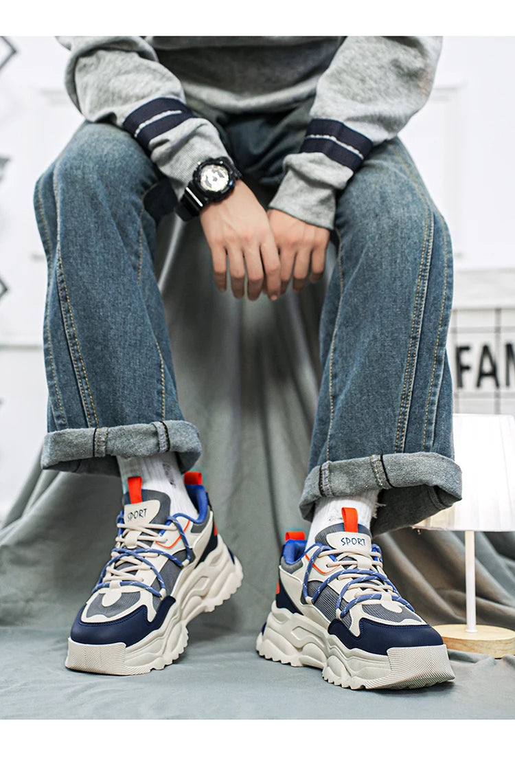 Men Sneakers 2025 Autumn New Mesh Breathable Running Sport Shoes Light Soft Thick Sole Hole Man Casual Shoes Athletic Sneakers