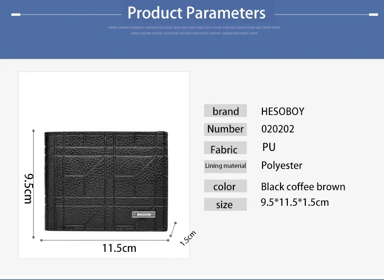 Men's Checkered PU Leather Wallet - Multi Card Slot, Business Style, Solid Color, Ideal Gift for Men