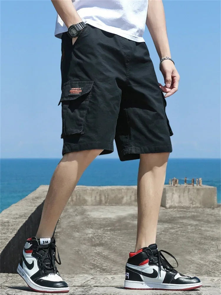 Men Trend Cargo Shorts Men's Letter Print Pocket Shorts Summer New Fashion Casual Straight Shorts Male ropa hombre