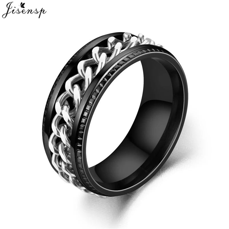 Stainless Steel Rotatable Chain Ring for Couples Jewelry Spinner Fidget Release Anxiety Ring Multifunctional Anillos De Ansiedad