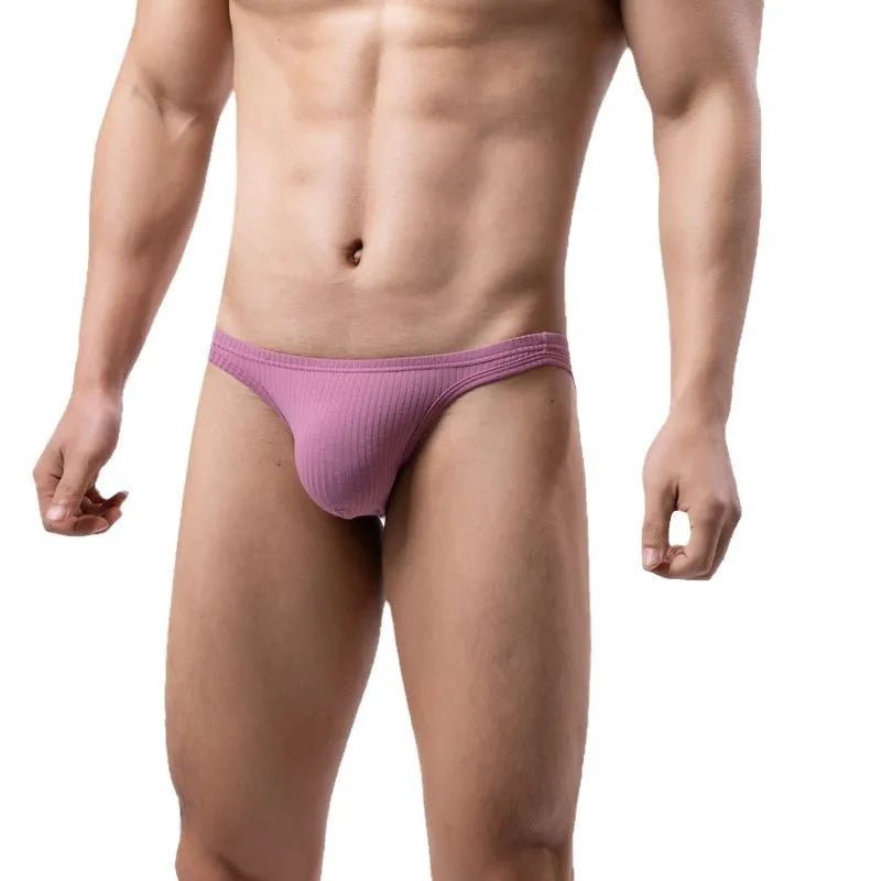 Men Ribbed Underwear Low Rise Bulge Pouch Briefs Soft Panties Male Breathable Underpants Man Comfortable Knickers Bikini Trunks