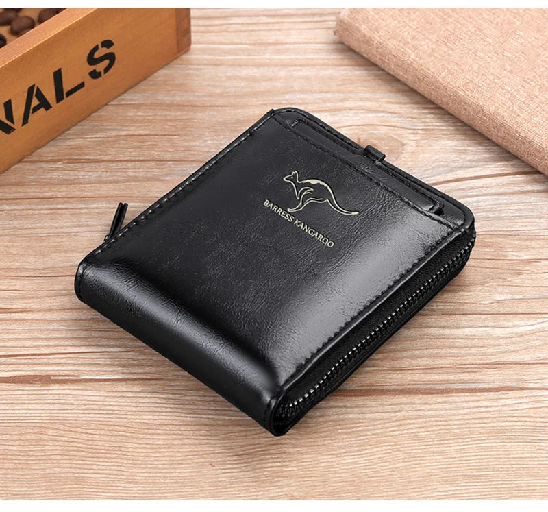Leather Wallet	for Men Fashion Cardholder Men's	Luxury Designer Purse with Zipper	Card Holder Short Money Bag Man Gift Mens
