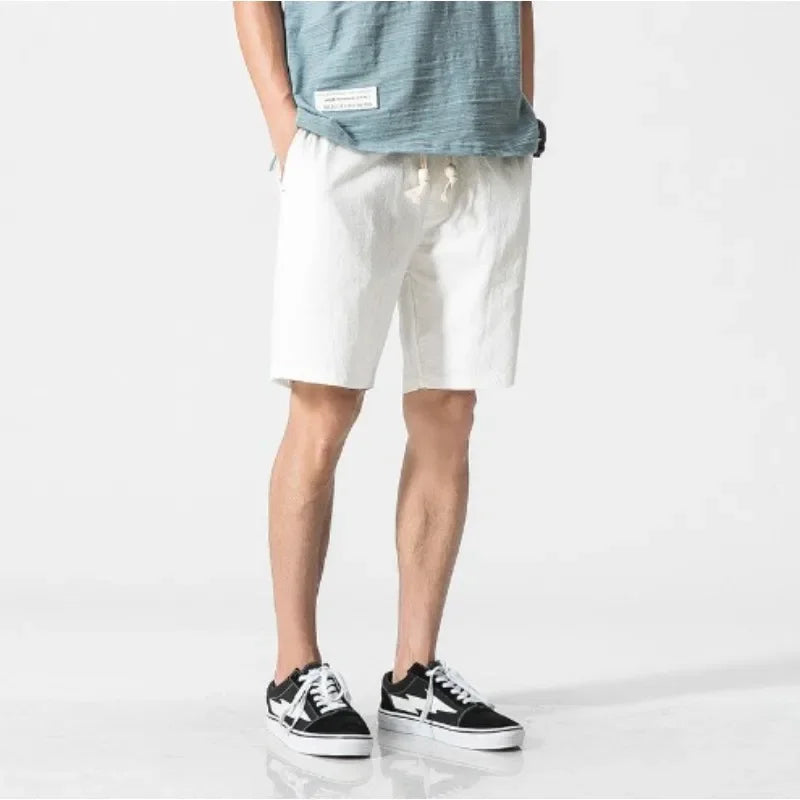 Men's Casual Shorts Summer Cotton Linen  Breathable Loose Fit Retro Trendy Knee Length Short Pants