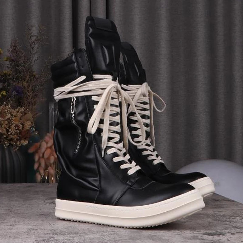 Women's Boots Leather Shoes for Man Motorcycle Boots High-tops Men's Casual Shoes Fashion Black Women's Sneakers