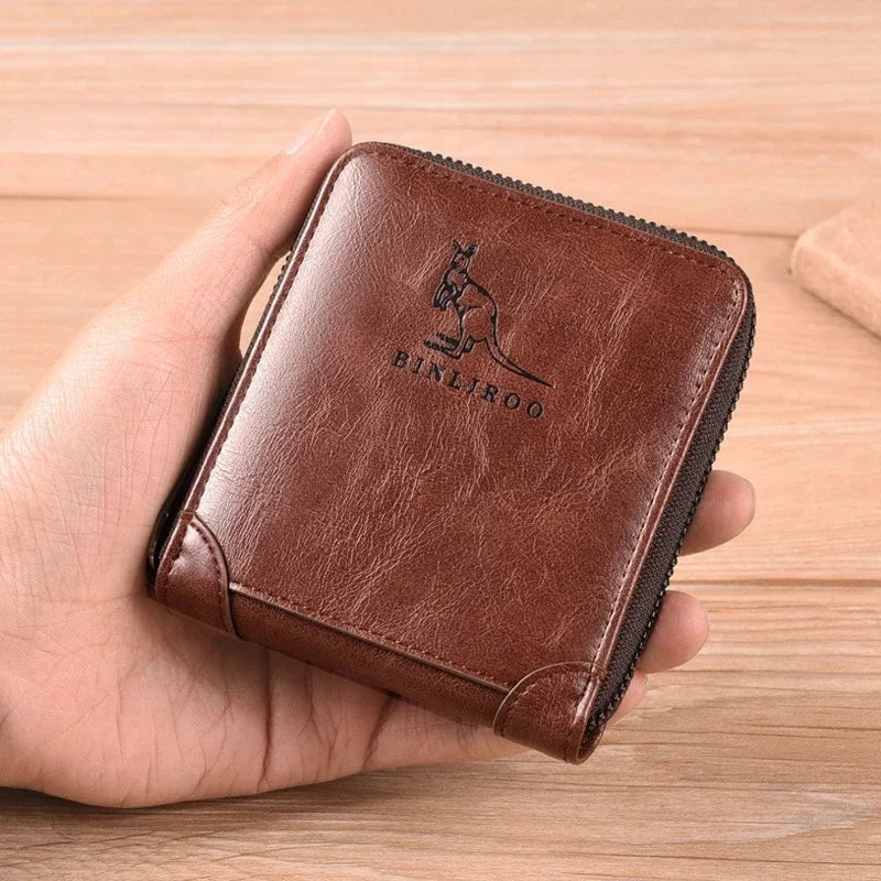 Leather Men’s Wallet Luxury Mens Purse Male Zipper Card Holders with Coin Pocket Rfid Wallets Gifts for Men Money Bag