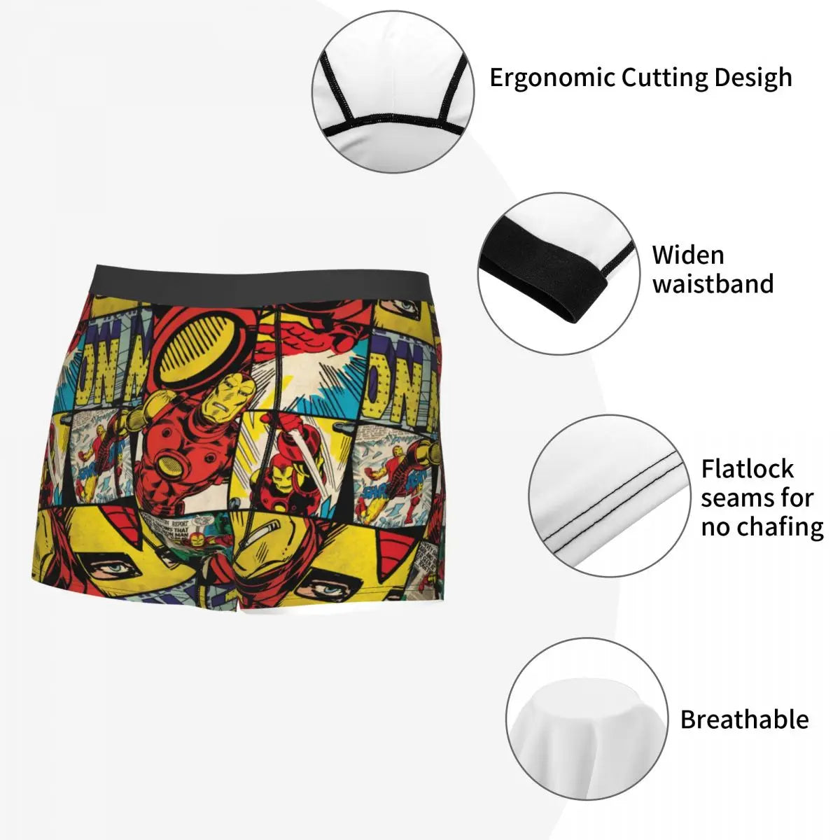 Men Iron-man Underwear Printed Boxer Briefs Shorts Panties Homme Soft Underpants Plus Size