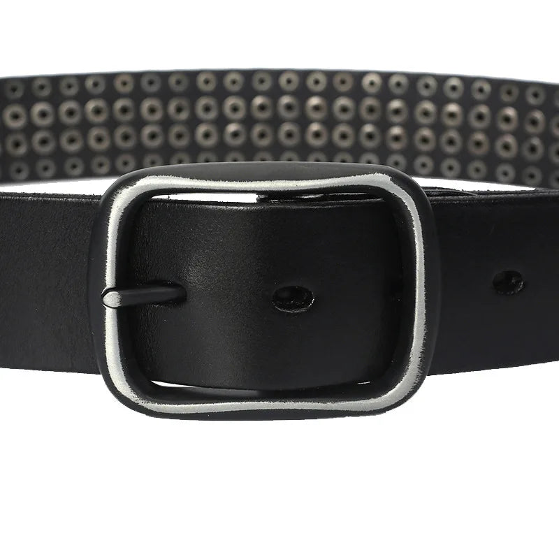 Men Belt Genuine Leather Heavy Metal Rivet Punk Belts For Men Rock Stud Cowboy Men Ceinture Homme Waist Belt Cinturon Mujer