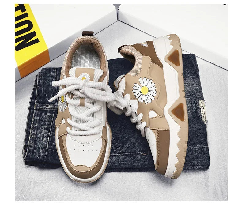 Sneakers Men Trendy Mixed Color Lace-up Thick-soled Casual Shoes Non-slip Shoe Round Toe Men Board Shoes Zapatillas Hombre