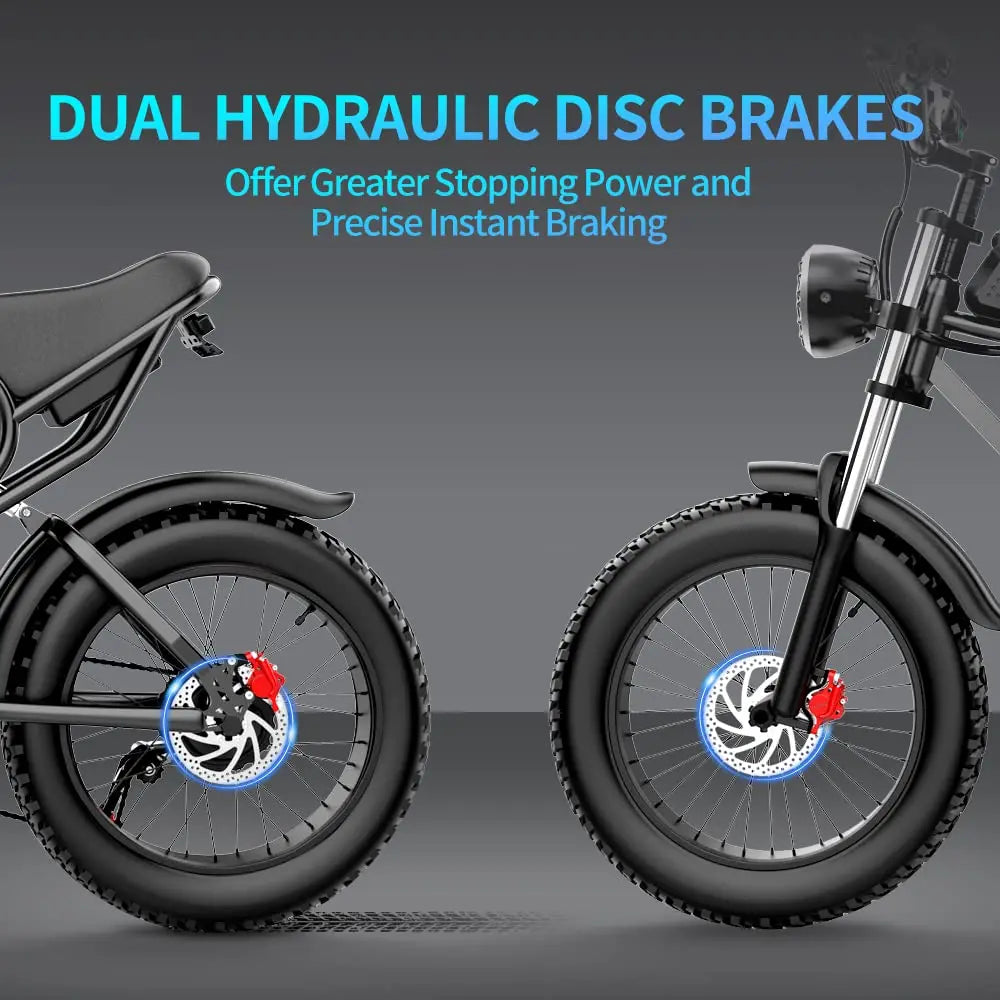 YVY Electric Bike for Adults 1200W 48V 15.6Ah Teens Off-road Touring City Trail 20*4 Inch Fat Tire Snow City Commuter EBike