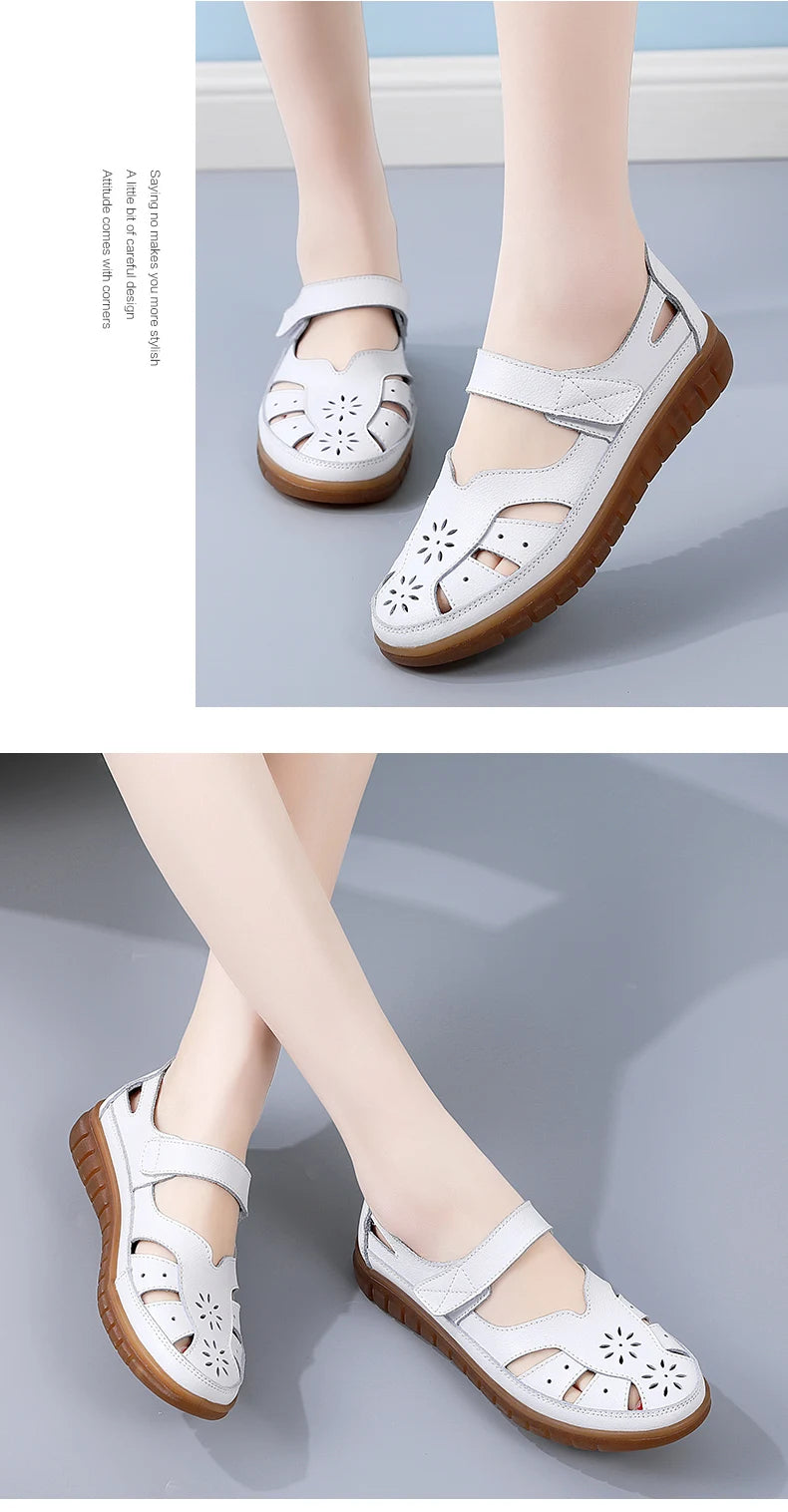 Sandals Summer Breathable Leather Slippers Women Fashion Non-Slip Casual Roman Shoes Ladies Sandals on Sale Off White Shose