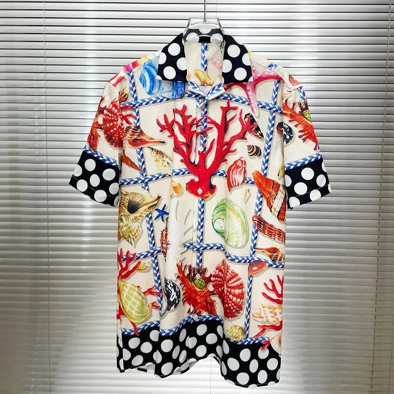 Loose Short Sleeve Shirts for Men Summer Designer Clothes Casual Social Paisley Colorful Digital Printed Shirt Camisas De Hombre