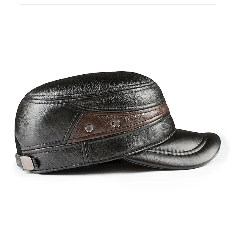 Adjustable Size Leather Baseball Cap Men's Winter Hat New Thicker Warm Cowhide Simple Fashion Male Bone Snapback Dad's Hats