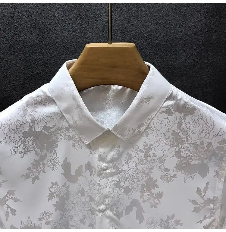 Men's High-end Shirt Spring and Autumn Summer Long-sleeved Handsome Dark Pattern Shirt Slim and Trendy Brand Versatile Top