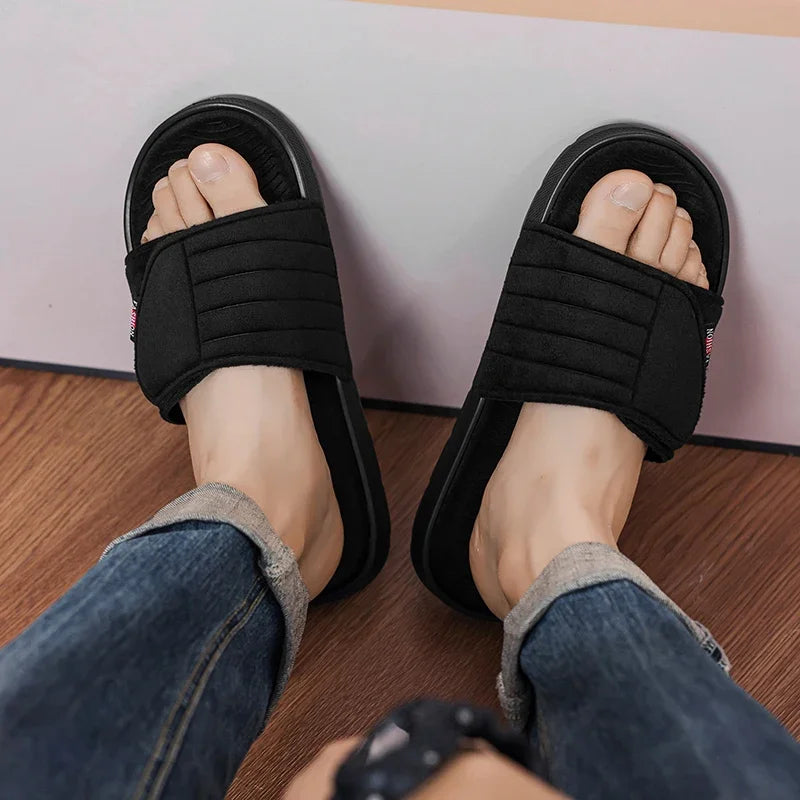Men's Fashion Slippers Solid Color Flat Heel Retro Style Solid Color Ultra-light Soft Sole Silent Home Suede Casual Shoes