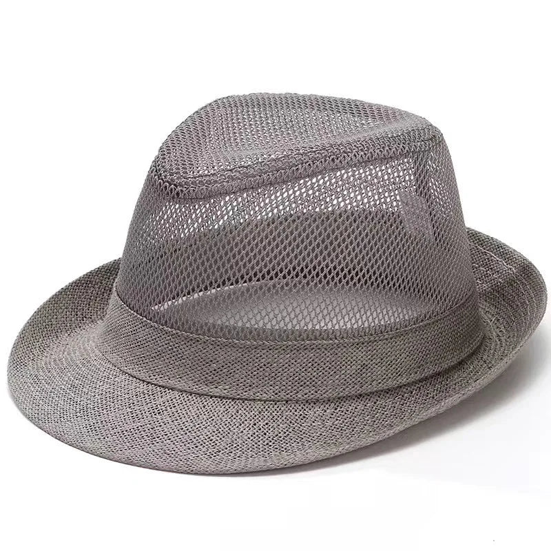 Wholesale Middle Aged and Elderly Male Summer Breathable Mesh Sun Caps Women Beach Trilby Straw Hat Big Head Men Party Fedora
