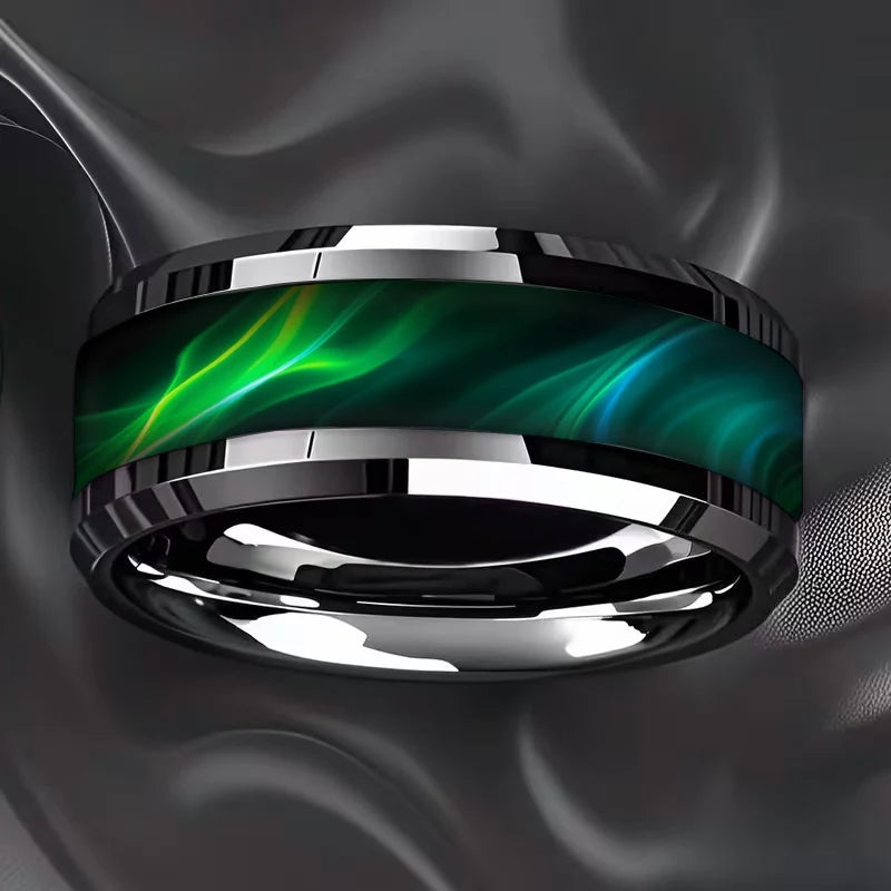 8mm Red Galaxy Nebula Crushed Stone Stainless Steel Ring Promise Wedding Ring for Men & Women, Comfort Fit, Wedding Band Jewelry