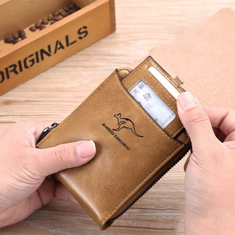Leather Wallet	for Men Fashion Cardholder Men's	Luxury Designer Purse with Zipper	Card Holder Short Money Bag Man Gift Mens