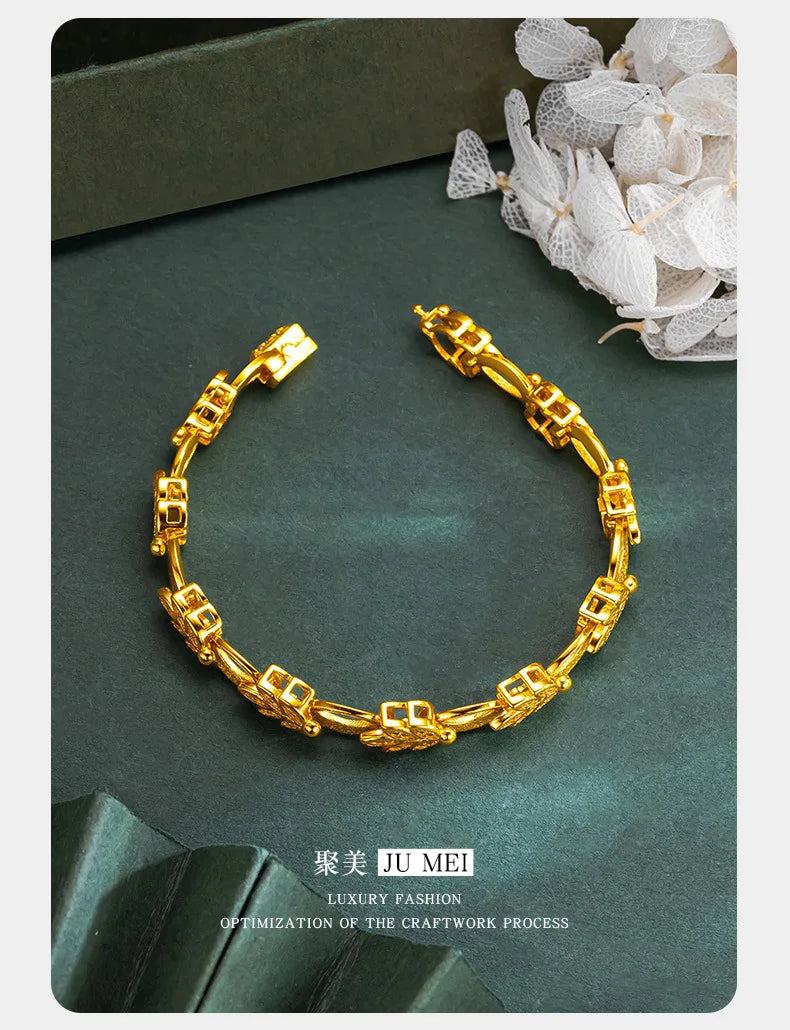 9999 24K real gold diamond leaf bracelet with gold color clip buckle design as a birthday gift for your girlfriend