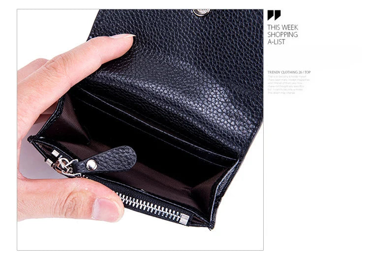 Genuine Leather Wallet Women Casual Simple Female Short Small Wallets Coin Purse Card Holder Men Money Bag with Zipper Pocket