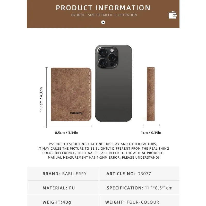 New Baellerry Wallet for Men PU Leather Front Pocket Minimalist Money ClipTravel Essentials Black blue brown gray four colors