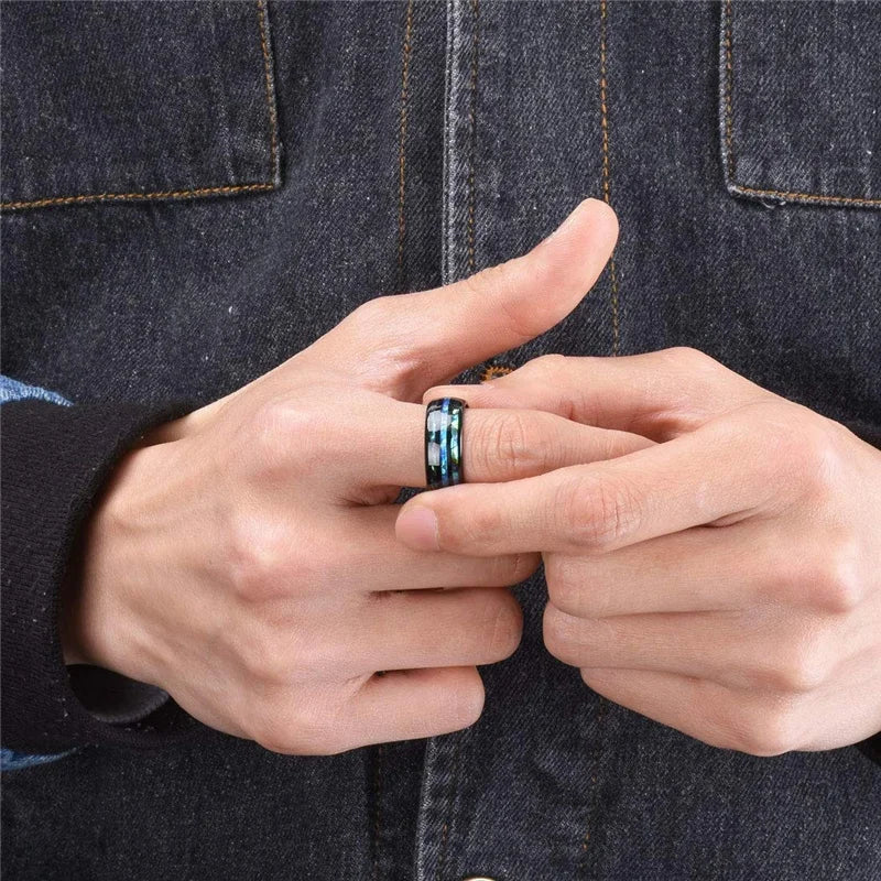 Fashion Viking Tree Of Life Stainless Steel Abalone Shell Rings For Men Odin Norse Viking Rune Rings Retro Amulet Jewelry Gift