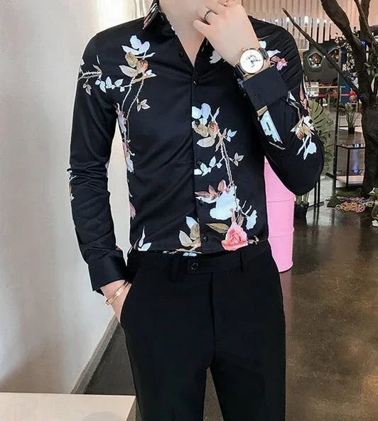 Shirts For Men White With Print Man Shirt Long Sleeve Printed New In Collar Asia S Korean Popular Clothes Trend Original Tops