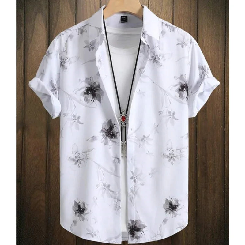 Fashion Shirt for Men 3d Ink Painting Prints Men'S Clothing Daily Casual Short Sleeve Beach Party Sweatshirt Street Hawaii Shirt