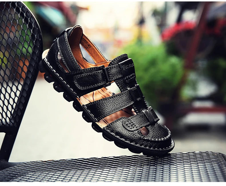 New Summer Genuine Leather Roman Men's Sandals Business Casual Shoes Outdoor Beach Wading Slippers Men's Shoes Big Size 48