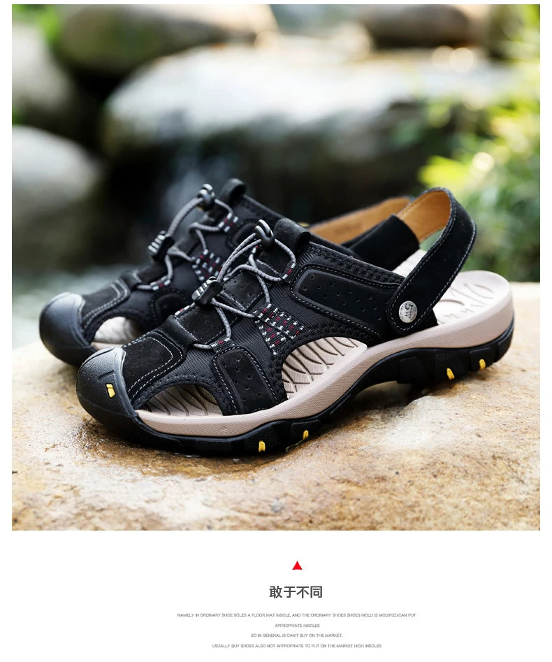 Genuine Leather Men Shoes 2023 Summer New Men's Beach Sandals Classic Men Outdoor Casual Sandals Slippers Plus Size 38-47